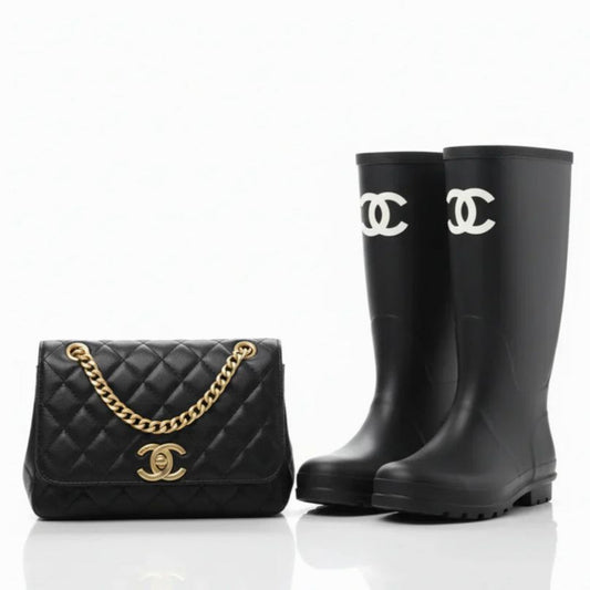 Luxe Rainboots & Milan Bag Set